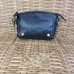 Perlina New York Black Pebbled Leather Crossbody Mini Bag Gold Chain Hardware